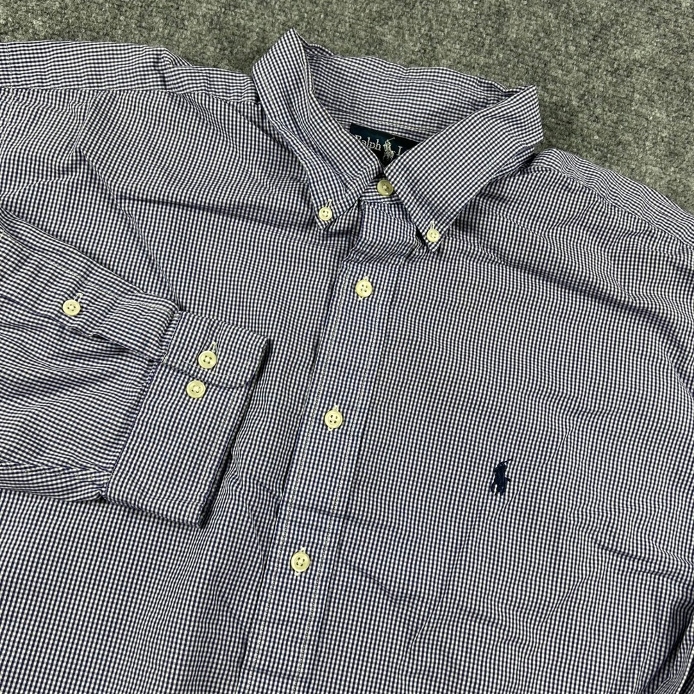 Ralph Lauren Button Down Mens 17.5 32/33 Navy Gingham Yarmouth Cotton Shirt